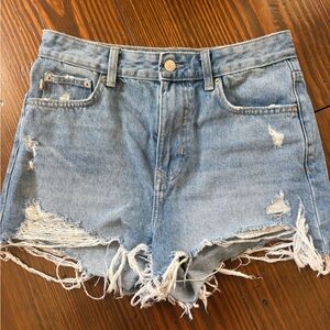 Lovers + Friends Jack High Rise Cutoffs Light Blue Distressed Denim Shorts